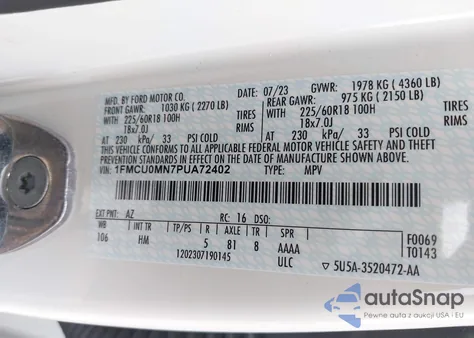 2023 Ford Escape St Line z USA, uszkodzony, nr VIN 1FMCU0MN7PUA72402